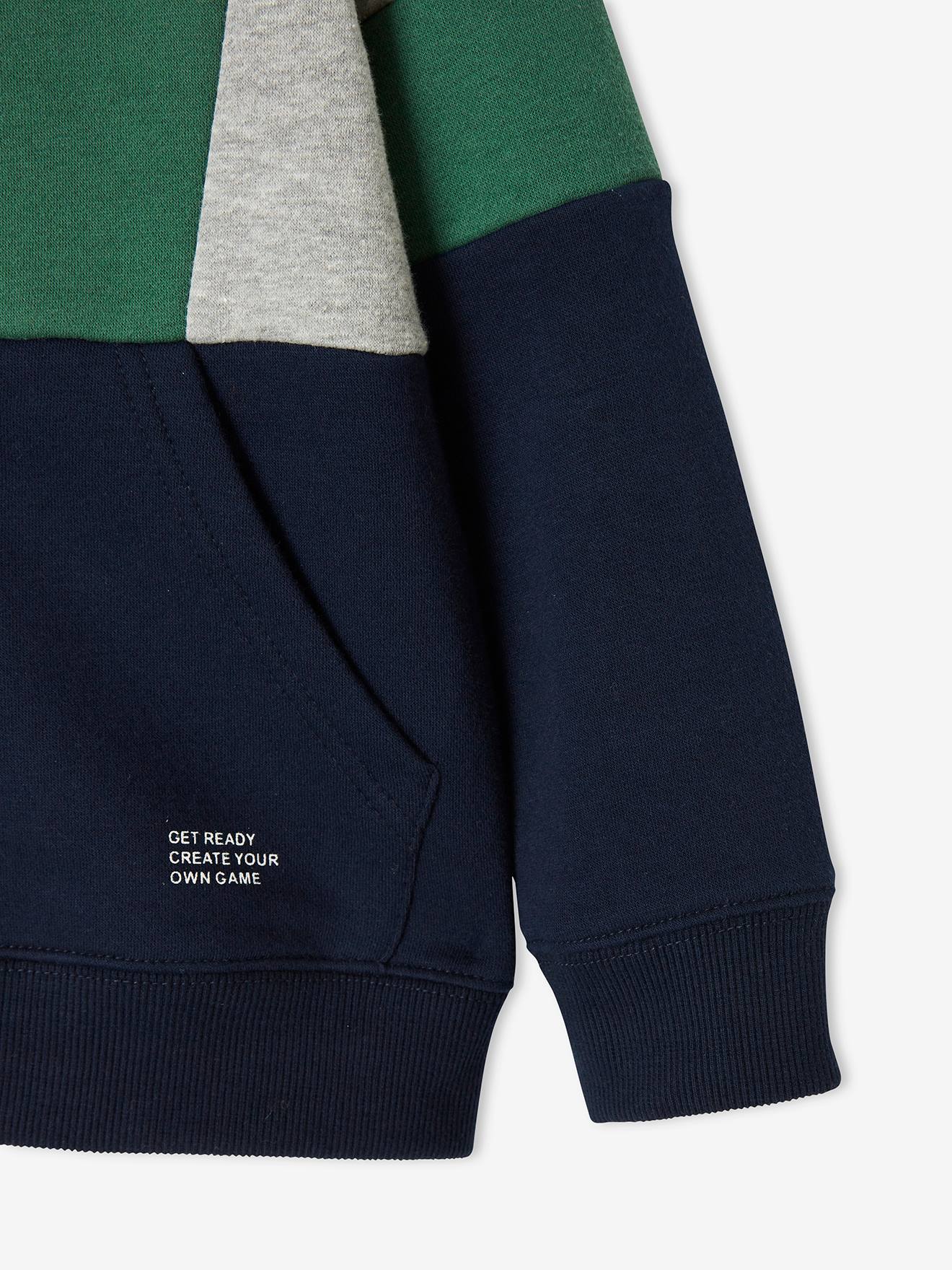 Moletom preto esportivo com zíper e blocos de cores para meninos
