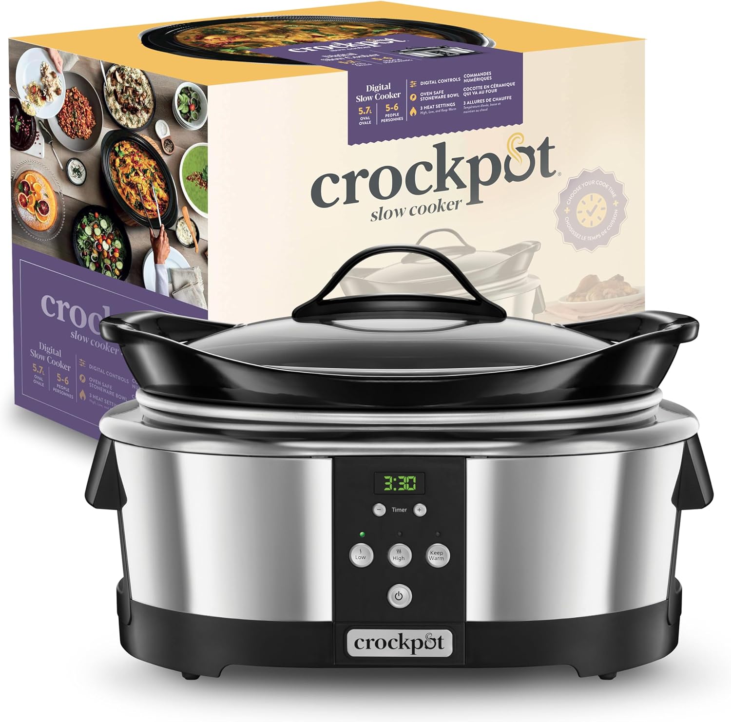 Crockpot, elektronischer Schongarer | 5,7 l (5–6 Personen) | programmierbar mit digitalem 20-Stunden-Timer | Edelstahl [SCCPBPP605]