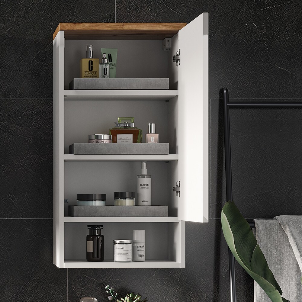 Vicco Hängeschrank Badschrank Badezimmermöbel Eden Weiß Artisan modern 40x60 cm Badezimmer Schrank Badmöbel hängend 1 Tür 4 Fächer Hochglanz