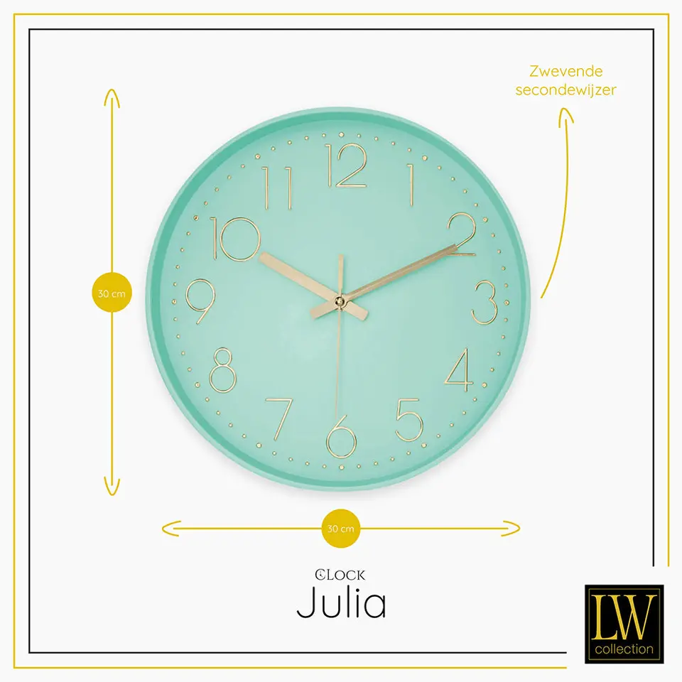 LW Collection Keukenklok Julia Mintgroen 30cm