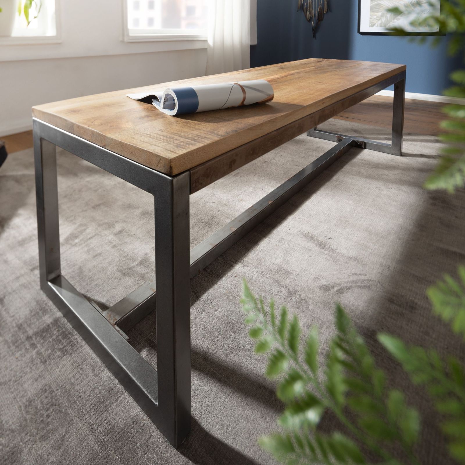 Sitzbank - natur-schwarz - Mango massiv - 120 cm breit