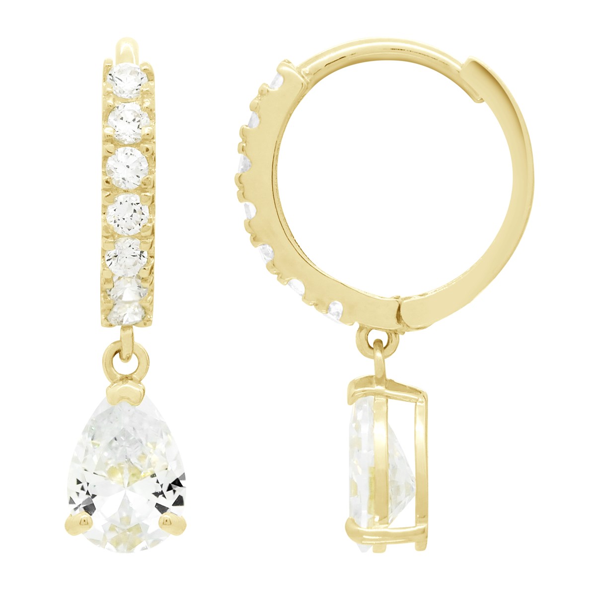 Boucles d'Oreilles Pendantes - Ornées d'Oxydes de Zirconium Blancs Poire En Breloque - Système Créole