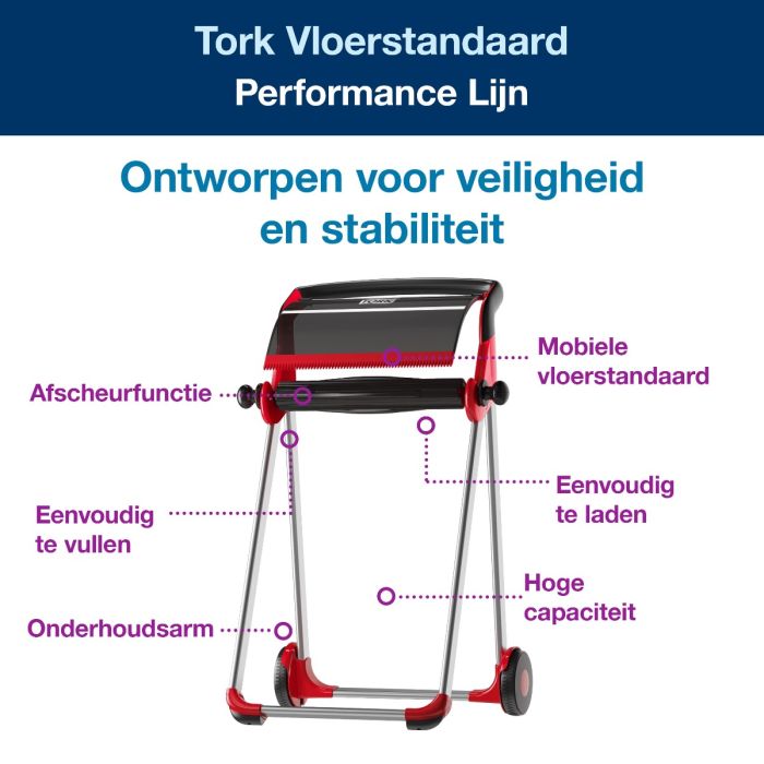 Tork 652008 Vloerstandaard Dispenser Rood en Zwart W1 Mobiel Performance Lijn (652008)