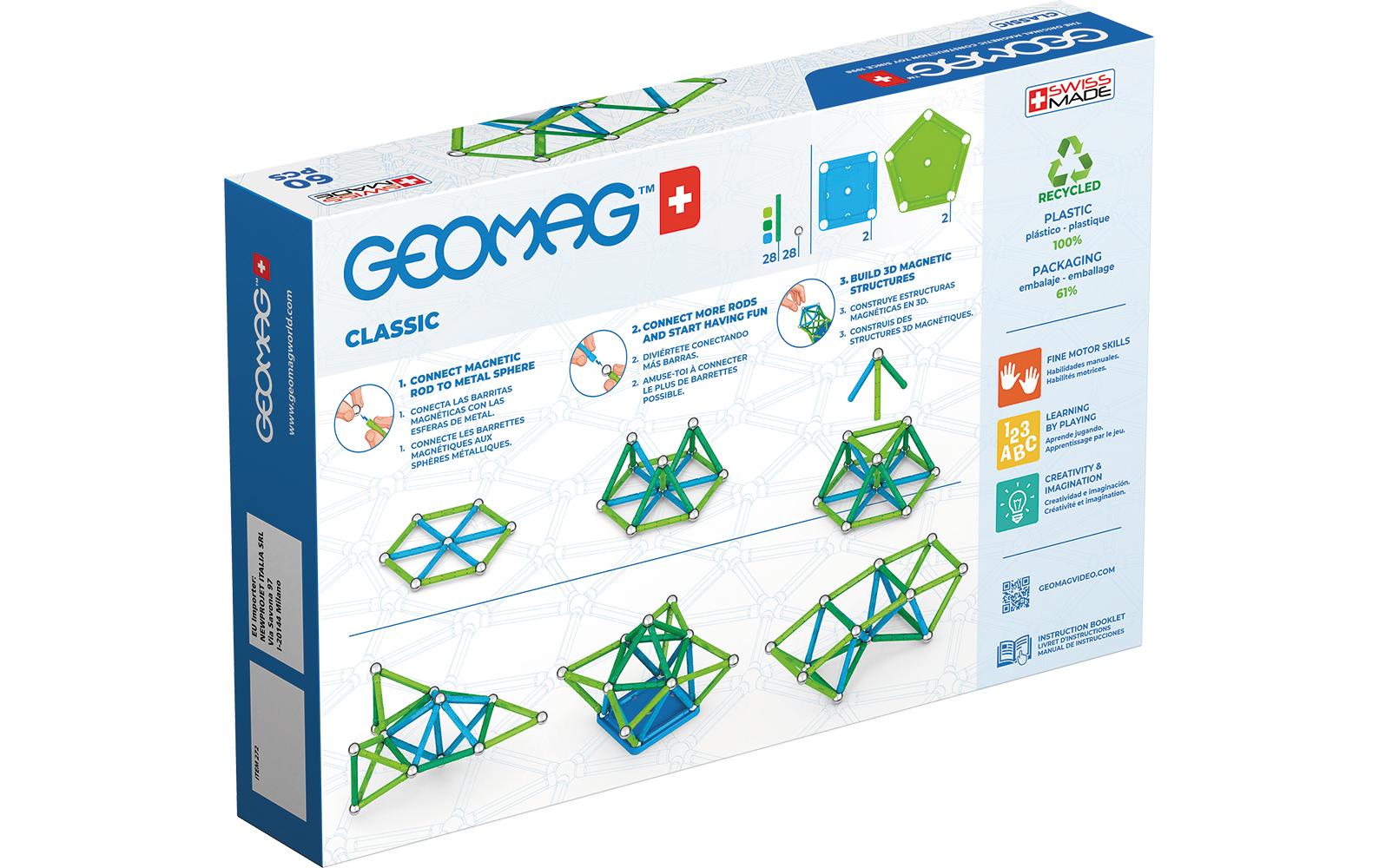 Baukasten Classic Green Line 60 TeileMagnetisches Konstruktionsspielzeug für Kinder