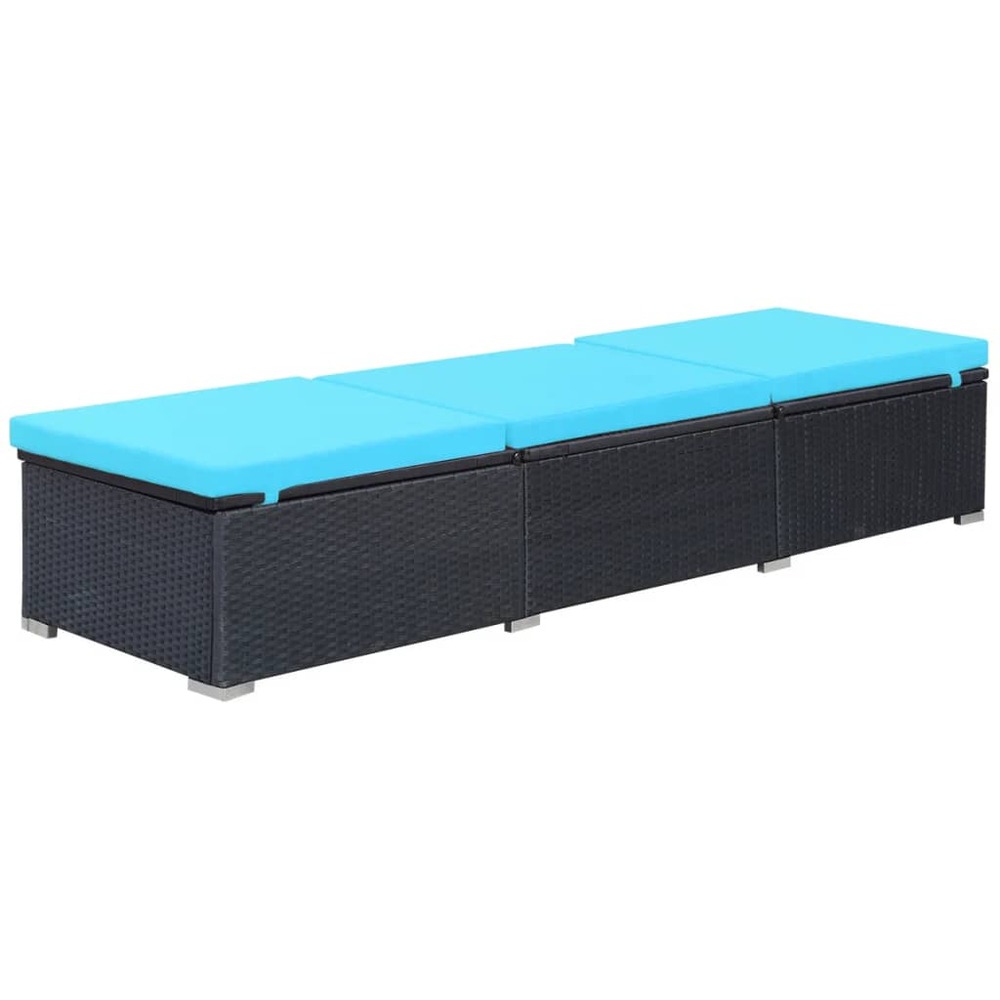 Transat chaise longue bain de soleil lit de jardin terrasse meuble d'extérieur avec coussin résine tressée noir