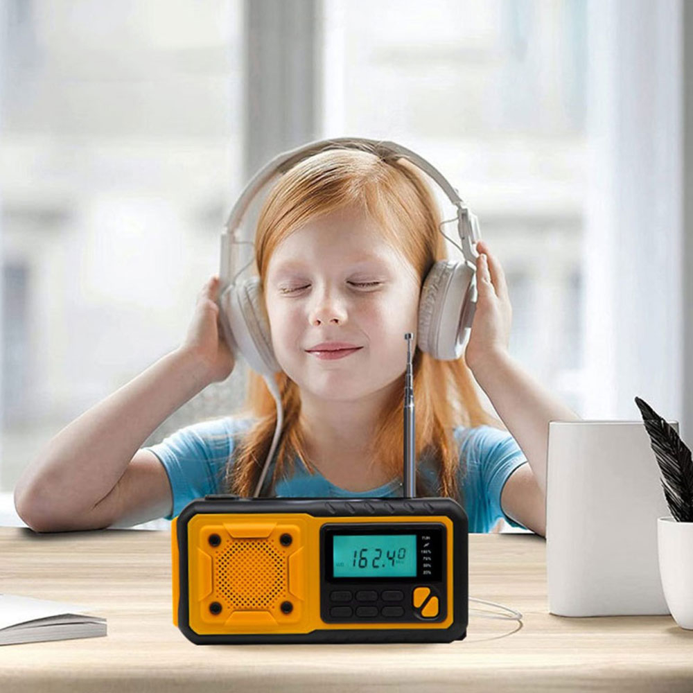(16x7cm) 4in1 Digitales Outdoor Kurbel Radio mit WB/AM/FM / USB Powerbank / Solar Taschenlampe / SOS Alarm - Gelb