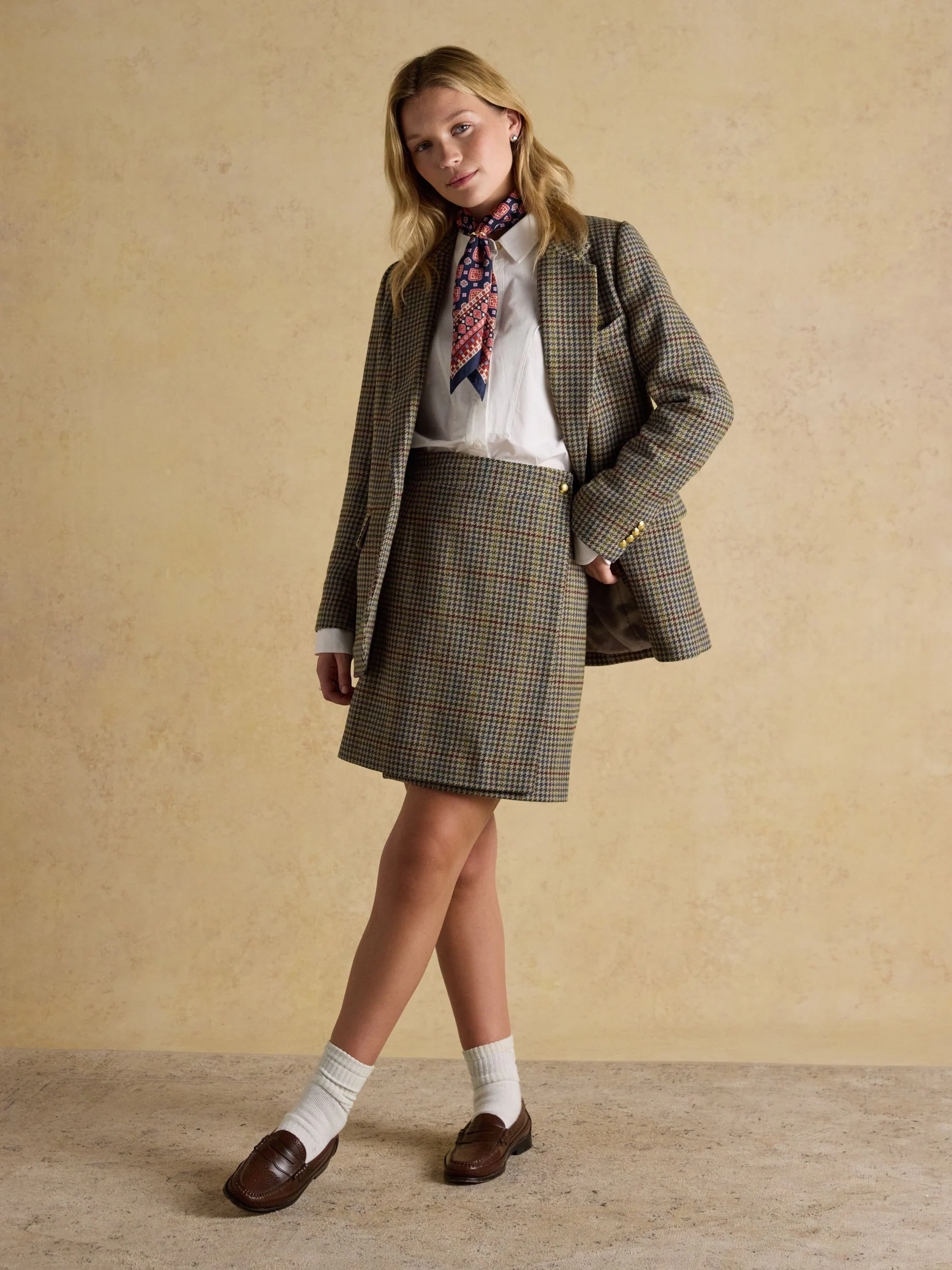 Bruin geruit - Joules Wrenley tweed omslagrokken
