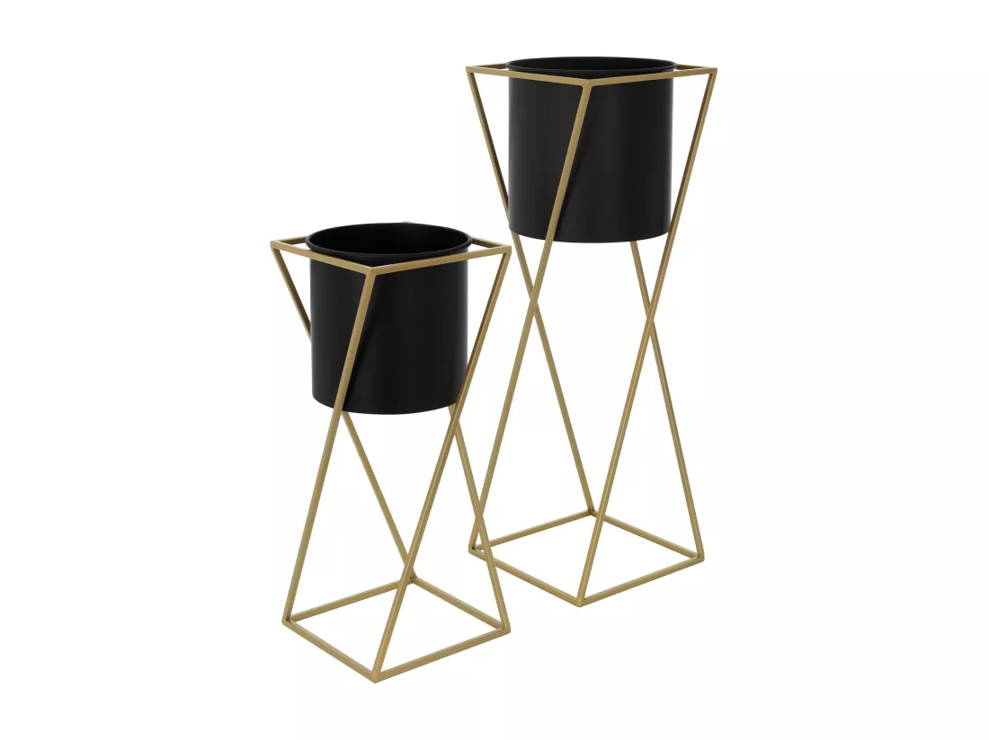 ML-Design Support pour fleurs, set de 2, noir-or, 21x21x51/24x24x70,5 cm, acier, support pour pots de fleurs avec cache-pot, support pour plantes en métal, support pour pots de fleurs 2 pièces, pot de plantes déco colonne de fleurs tabouret pour fleu