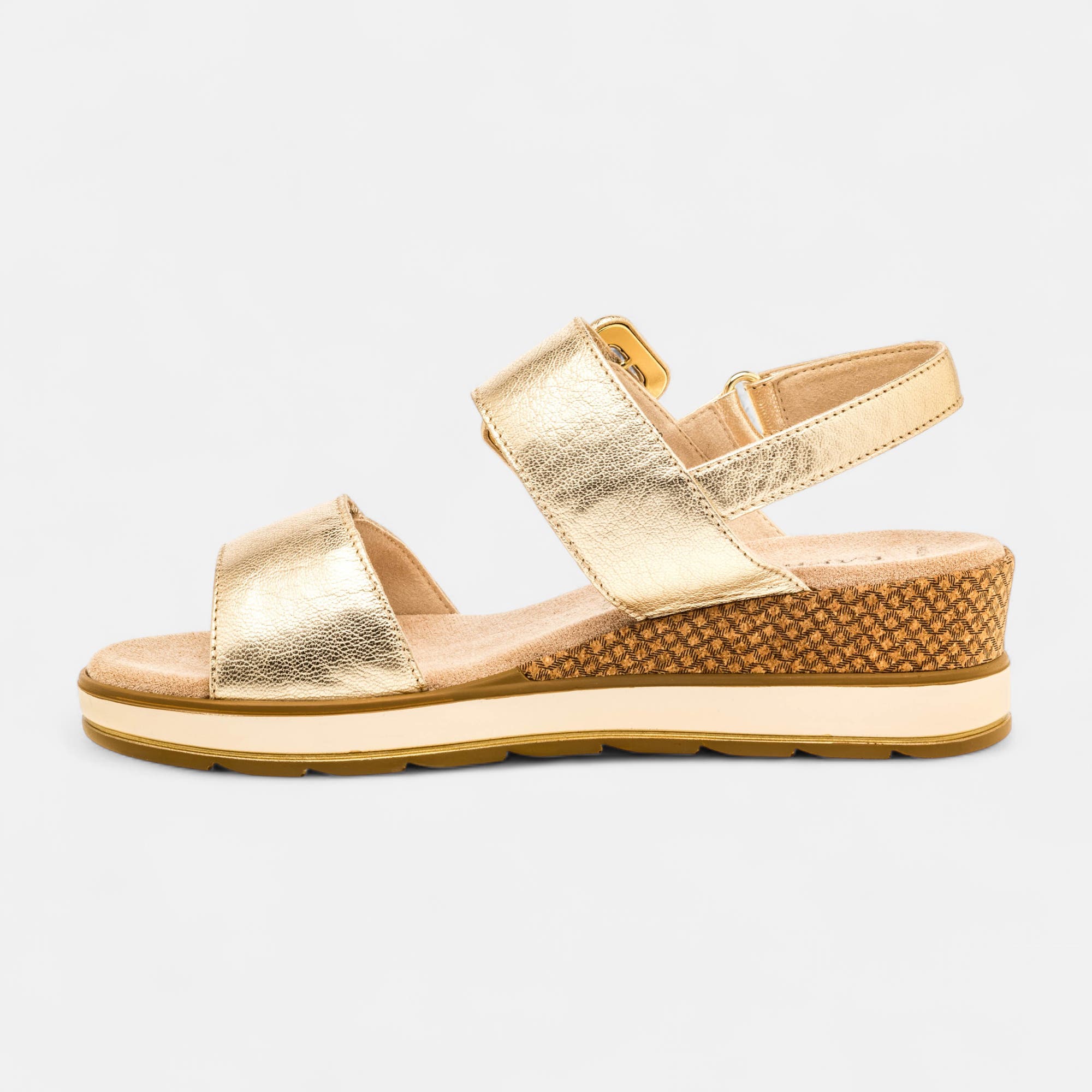 Sandales à talon compensé Femme en cuir or