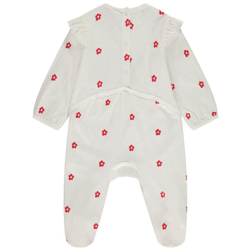 Dors-bien en jersey froissé imprimé fleuri pour bébé fille - Ecru