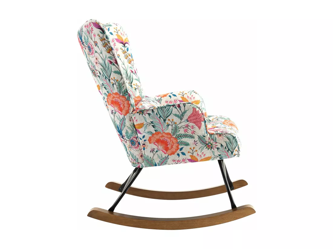 Fauteuil à bascule en velours de luxe avec cadre métallique et pattes en bois pour une chambre confortable
