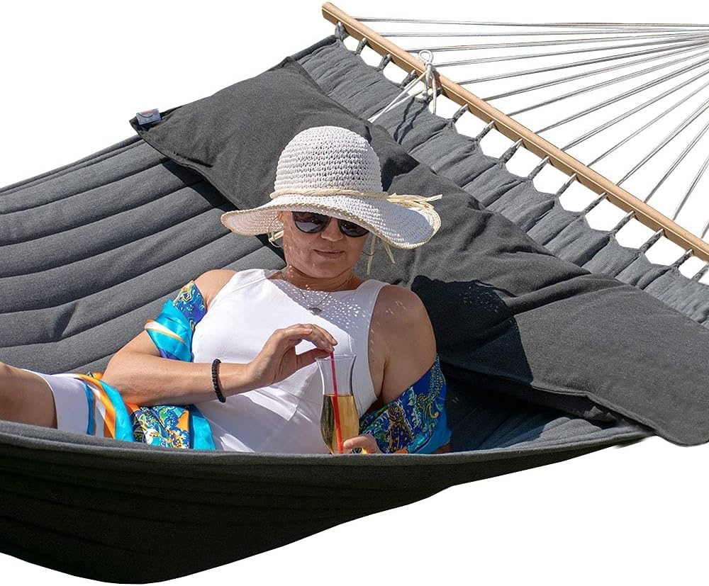 Lola Luxus Stab Hängematte gefüttert American Hammock Lifestyle, Noire mit Kissen wetterfest