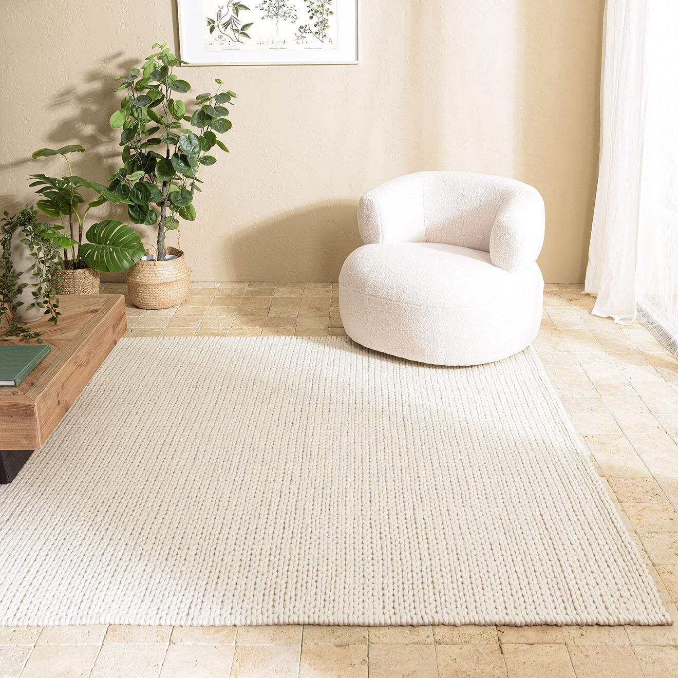 Macabane Tapis en Laine tissée Quentin écru - 230x160 cm