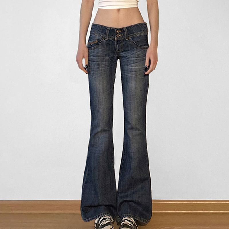 Honet - Low Rise Washed Slim-Fit Boot-Cut Jeans