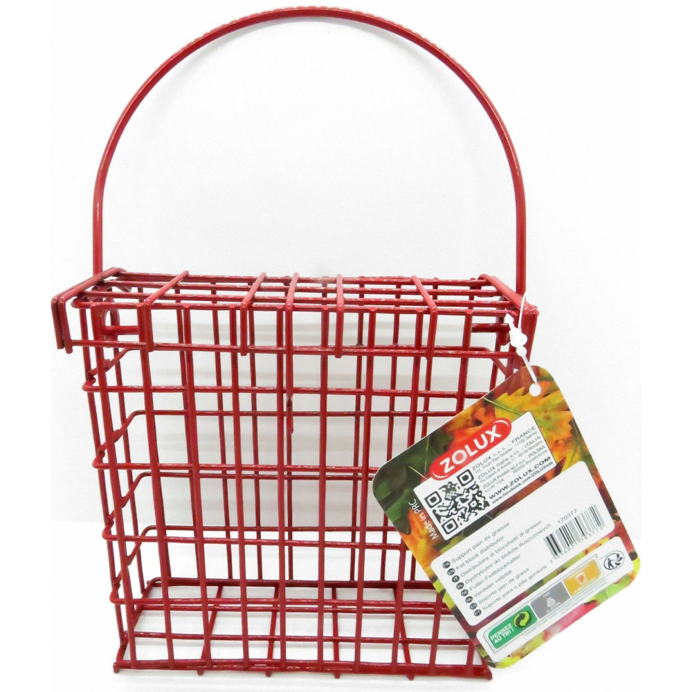 Support pour pain de graisse en métal rouge pour oiseaux.