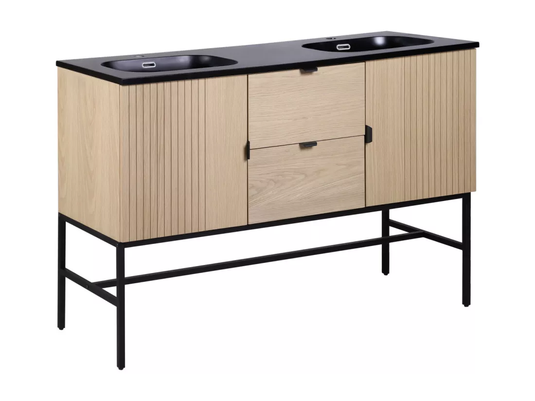 Meuble double vasque sur pieds chêne 140 cm STUDIO