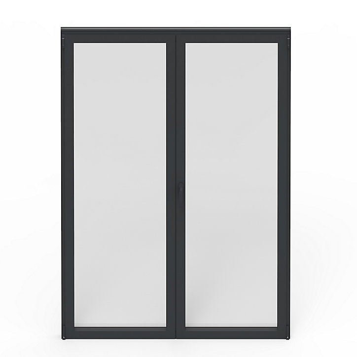 Porte fenêtre alu 2 vantaux GoodHome gris - l.120 x h.215 cm, tirant droit