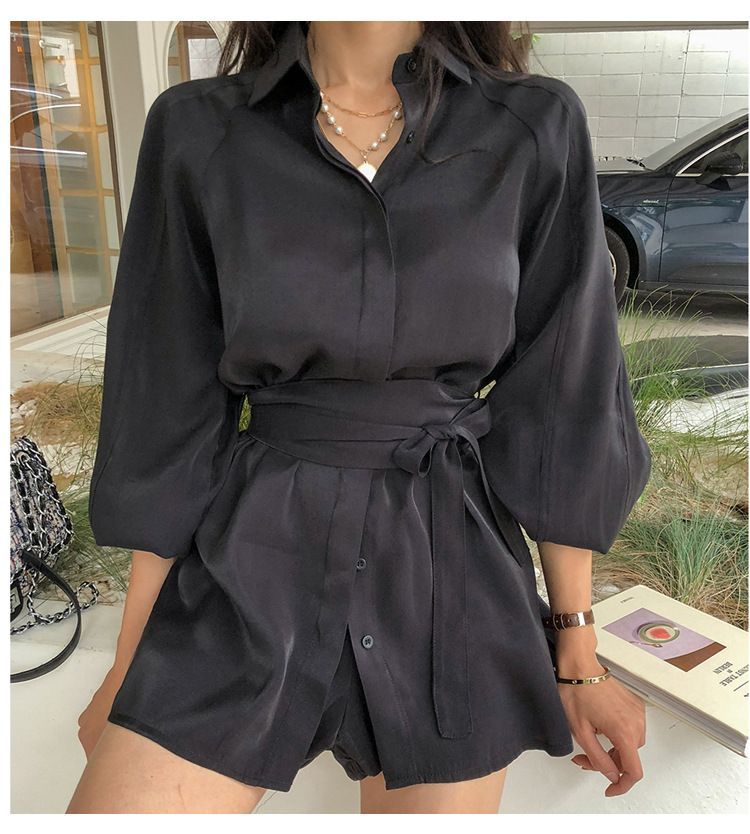 Happo - Set: Mini-jurk met lange mouwen en sjerp + wijde shorts