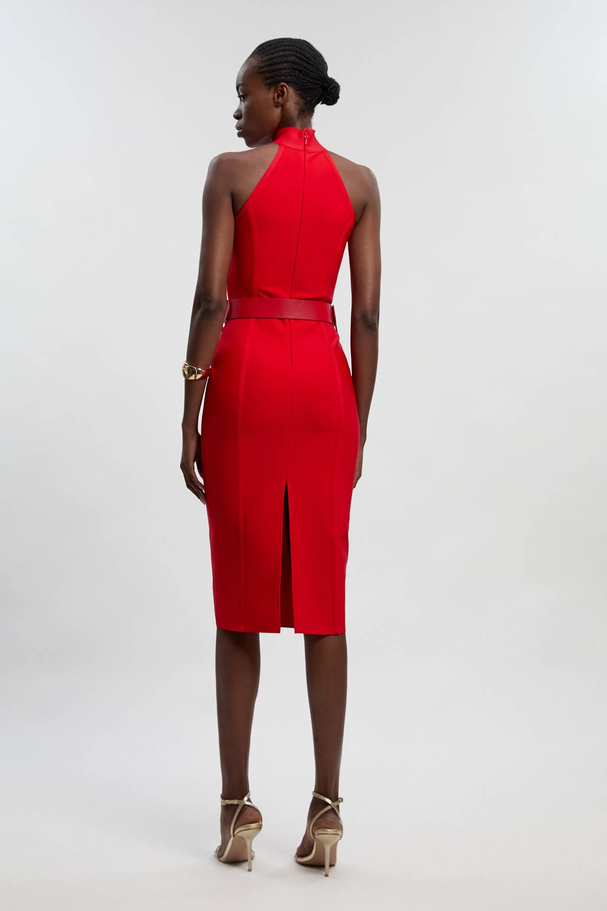 KarenMillen Robe Midi Bandage à Col Haut avec Détails Boucles