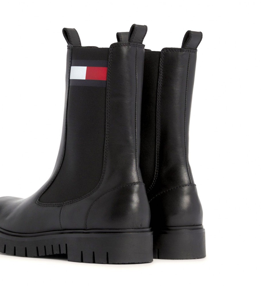 Botas Chelsea Tommy Jeans de cano alto em couro preto