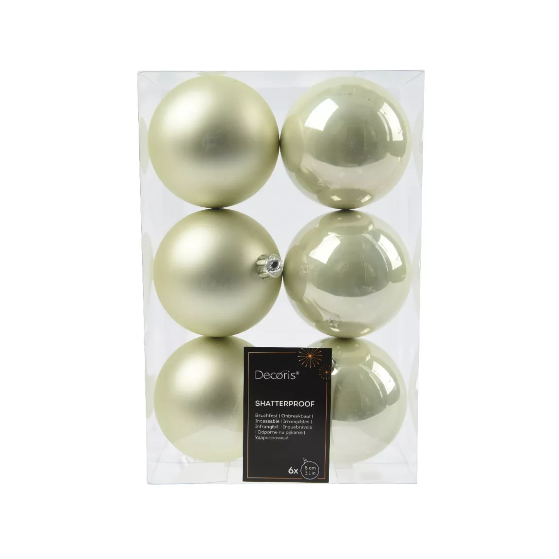 Lot de 6 boules de Noël (D80 mm) Alpine Menthe blanche