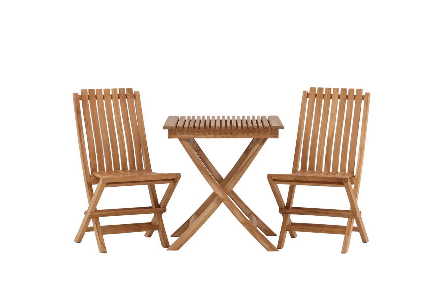 Ghana tuinset: tafel 70x70cm, 2 stoelen, natuurlijke afwerking. 70 x 75 x 70 cm