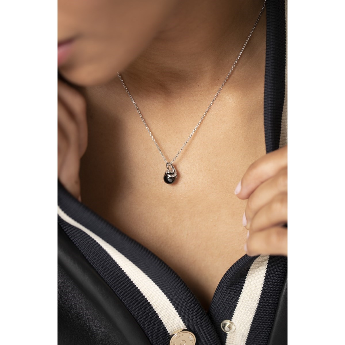Collier mono-motif en Argent 925 millièmes et céramique - blanc brillant