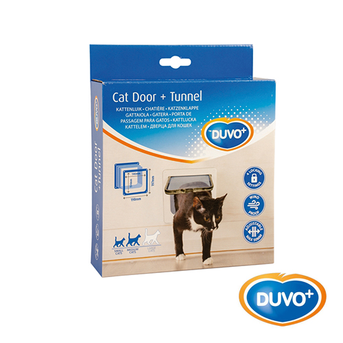 Porta para gatos DUVO branca com 4 posições (TM com túnel 23,3 x 25 cm)