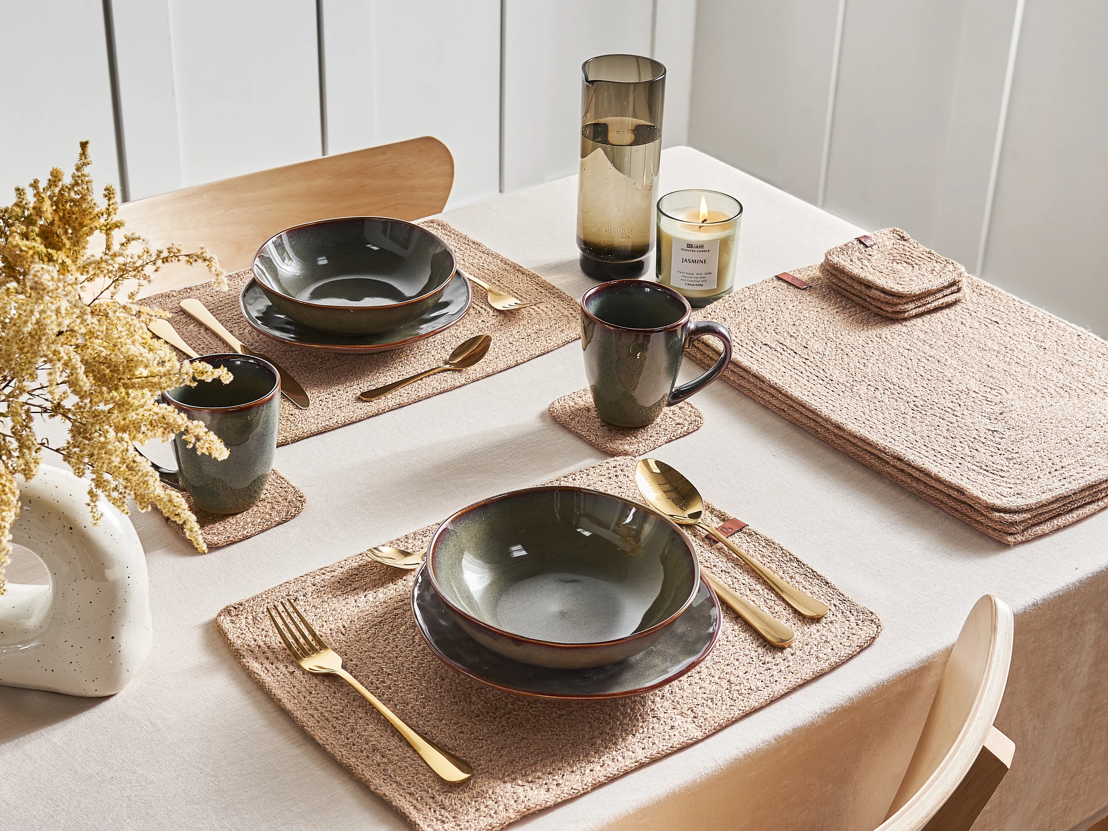 Placemats en onderzetters set SALTBUSH Natuurlijk Jute