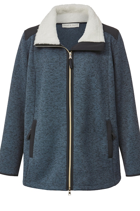 Strickfleece-Jacke, Stehkragen mit Plüschfutter, 2-Wege-Zipper, Langarm