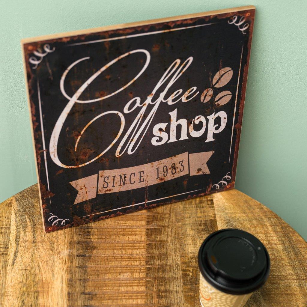 Holzschild COFFEE SHOP - braun - 30x30 cm