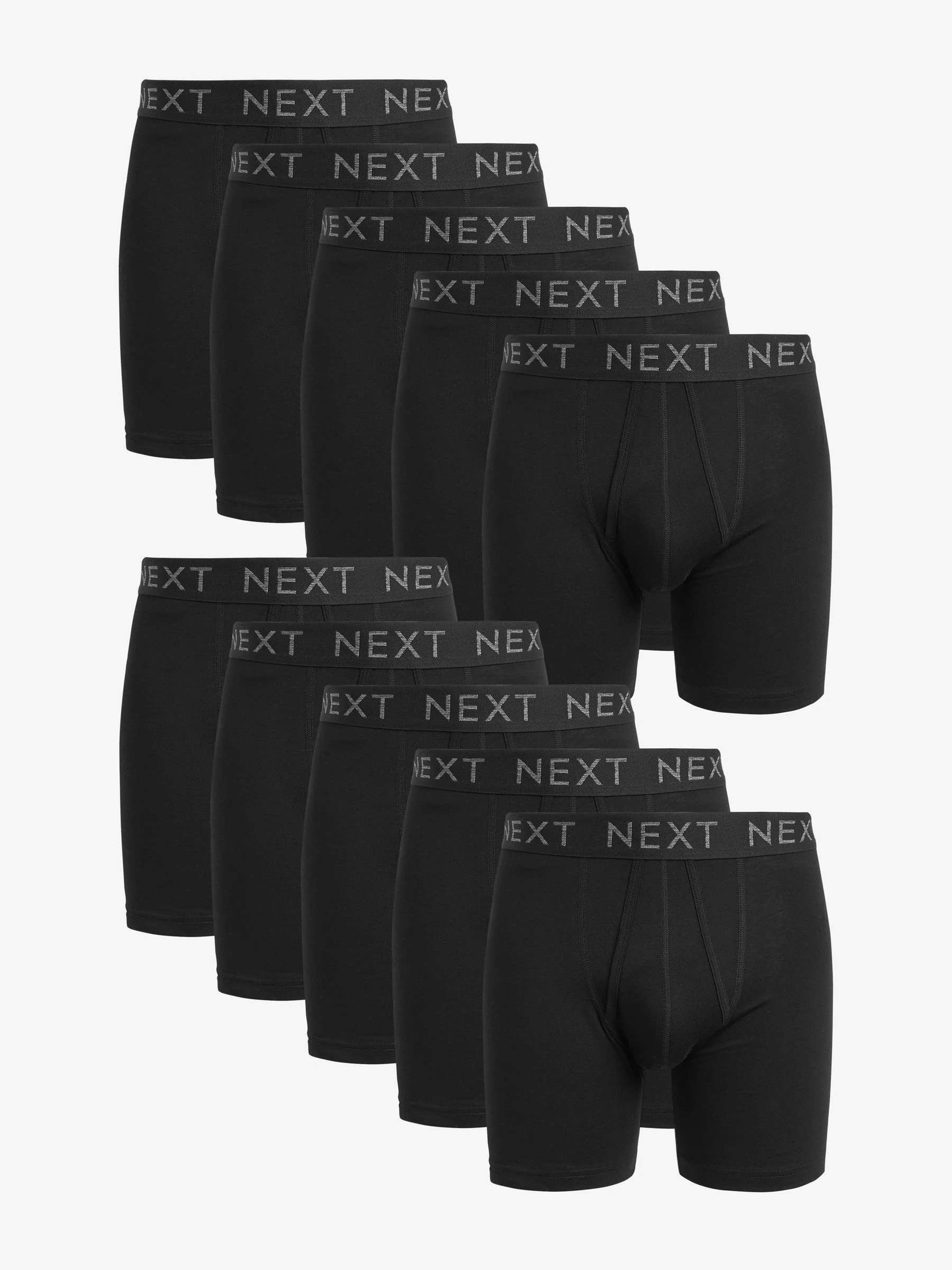Zwart - Verpakking van 10 - Sportboxershorts met A-voorkant en langere pijpen