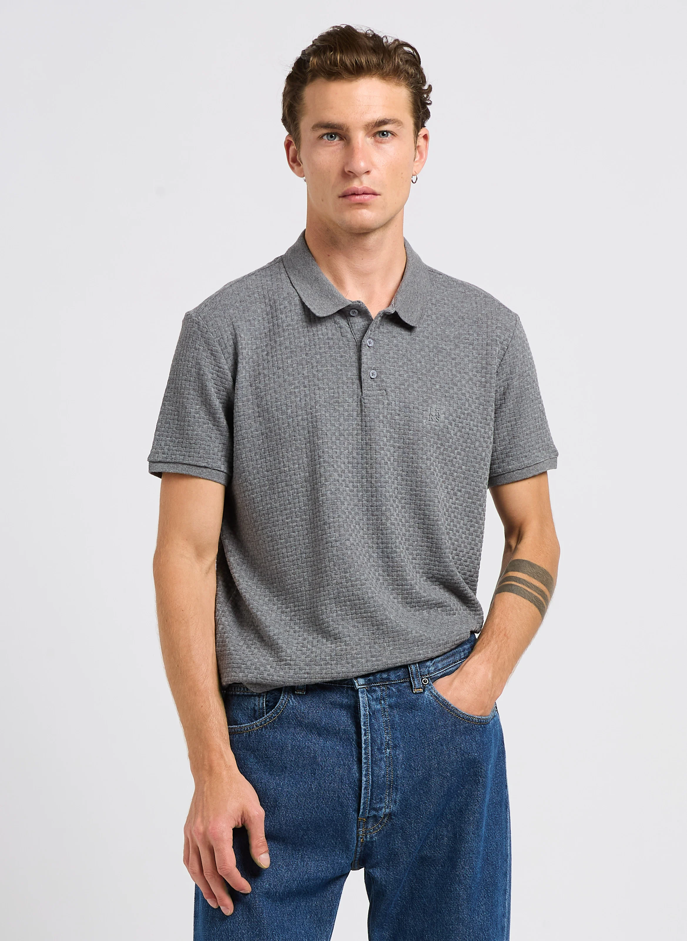 Polo droit en coton mélangé | Gris