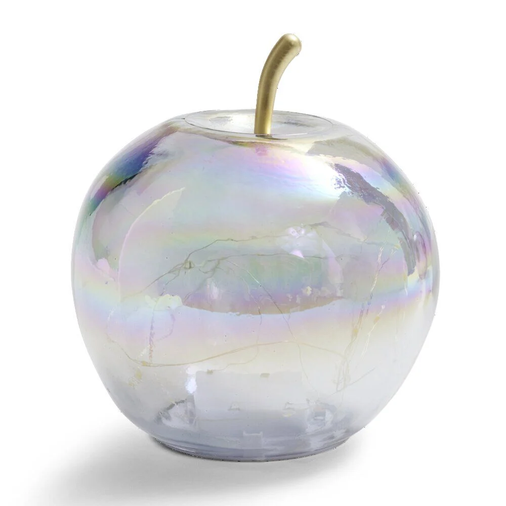 Pomme décoration LED en verre à poser grise Ø16cm