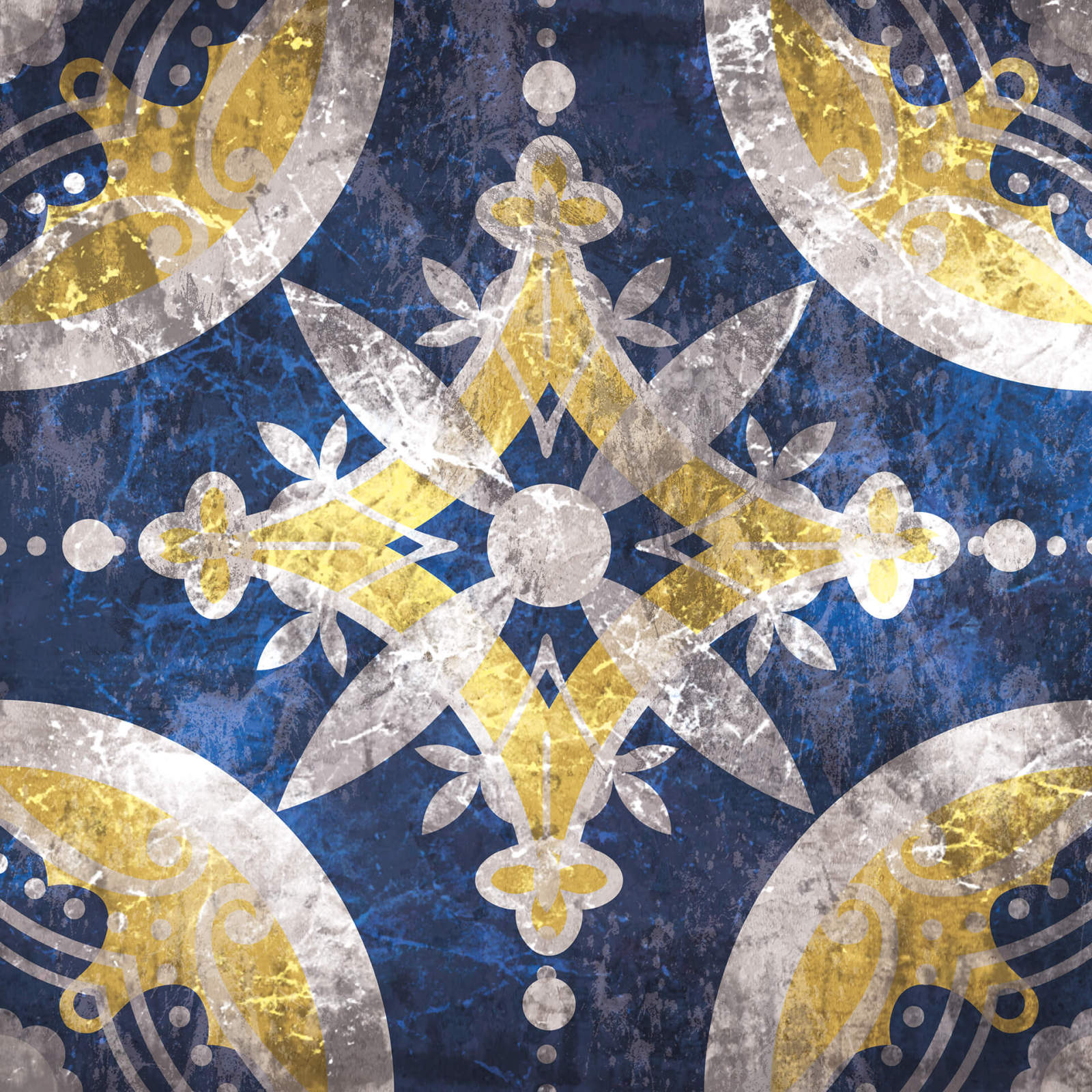 Leinwandbild ORIENTALISCHES MOSAIK - blau-gelb- 50x50 cm