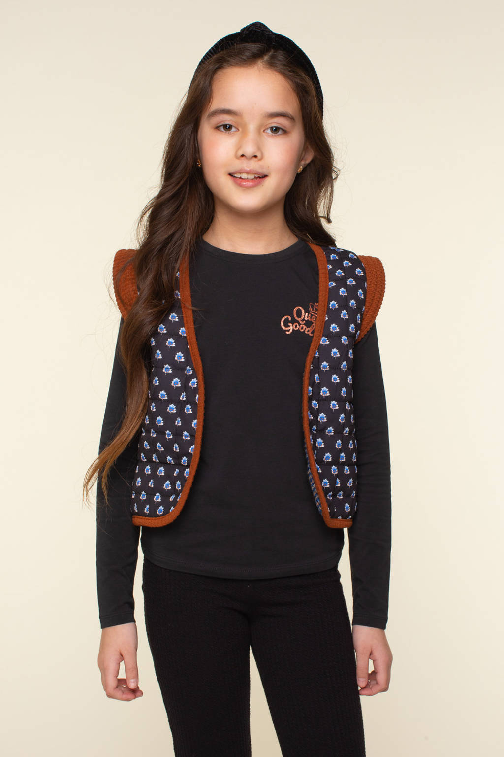 Moodstreet reversible gilet Vicky met all over print blauw/bruin