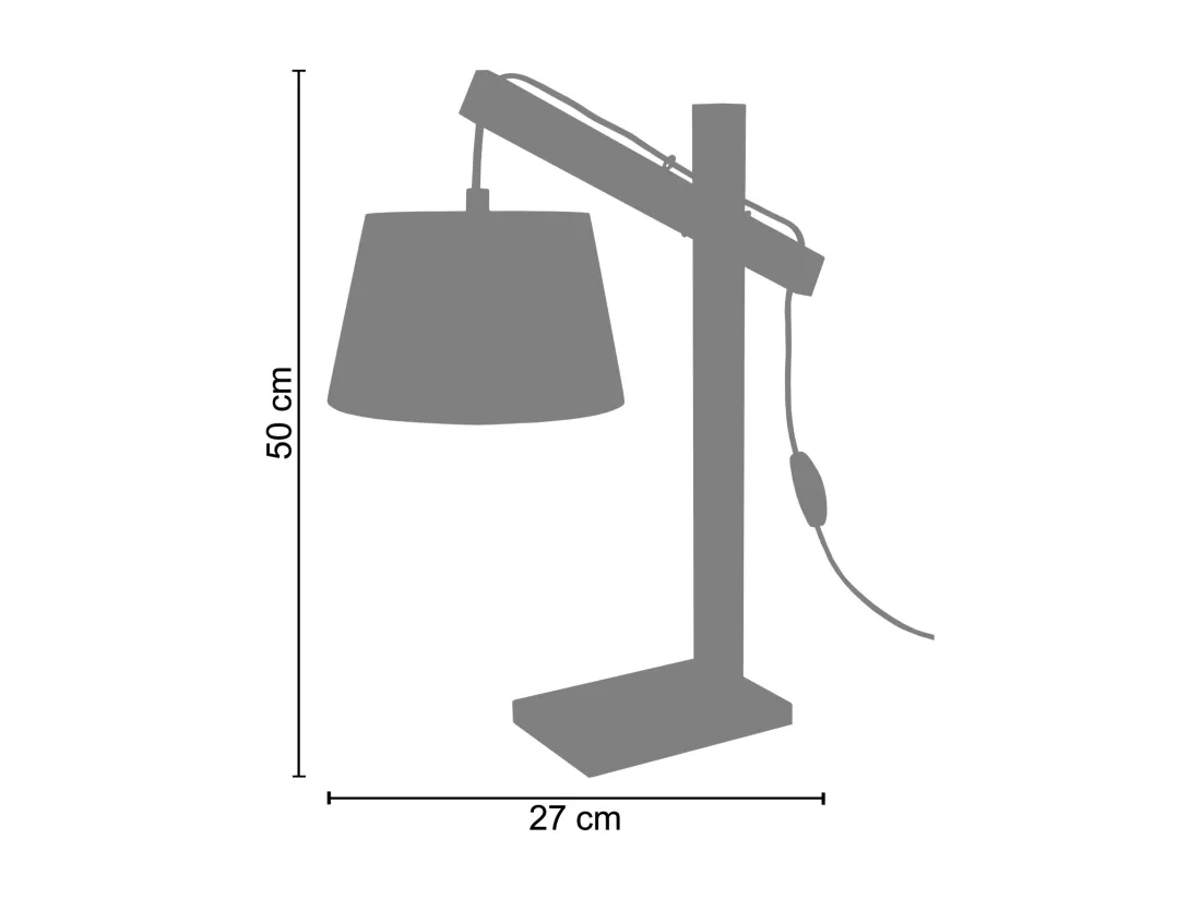 Lampe de bureau articulé bois , tambour blanc 50 cm.