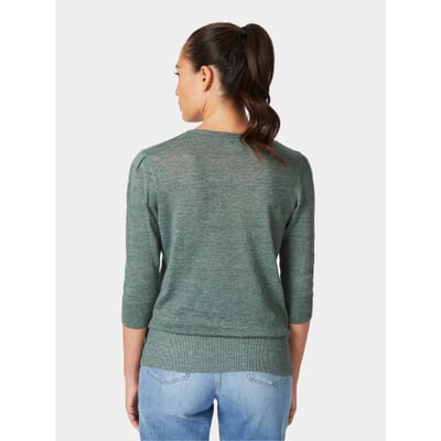 Damen-Strickshirt Dreiviertelarm, Grünmelange