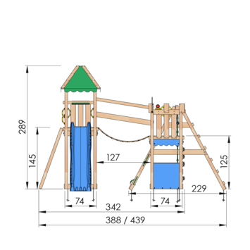 Speeltoestel Jungle Gym Explorer douglas met glijbaan blauw en 2-klimrek module