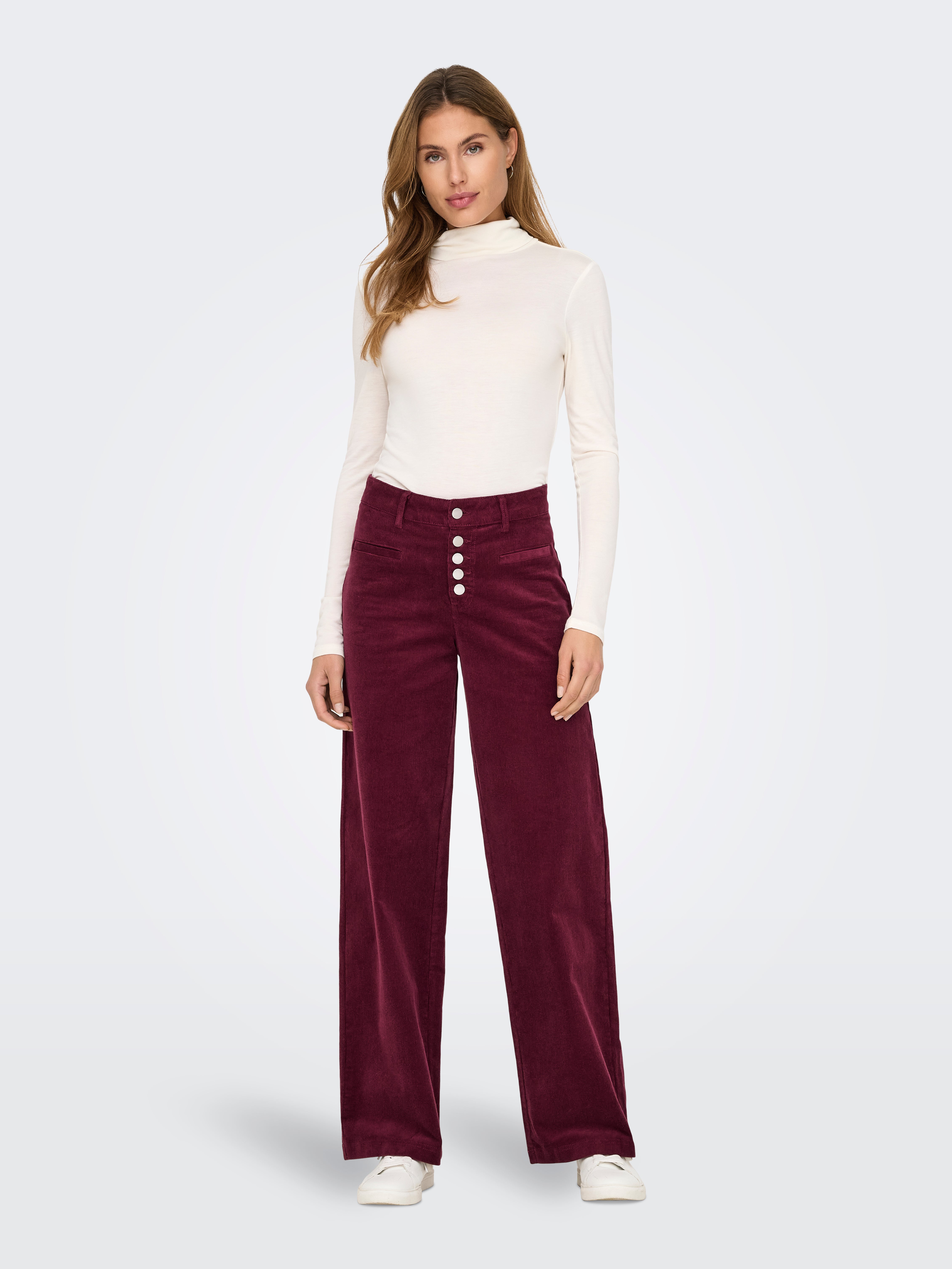 ONLMIO-LISY Hohe Taille Weiter Beinschnitt Hose mit weitem Beinschnitt Burgundy