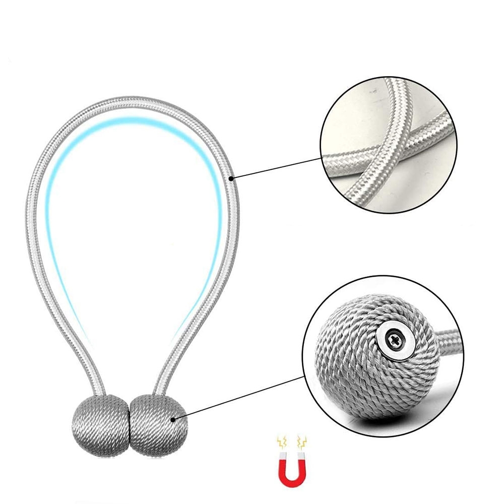 (2er Set) Magnetische Vorhang Raffhalter Binder Gardinenhalter Dekoration Kordel - Silber