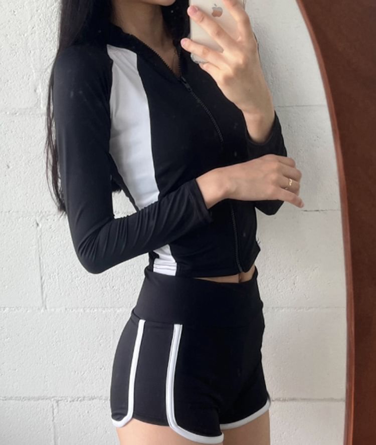 MALILA - Set: Lange mouwen, tweekleurige rashguard met rits + zwemshort