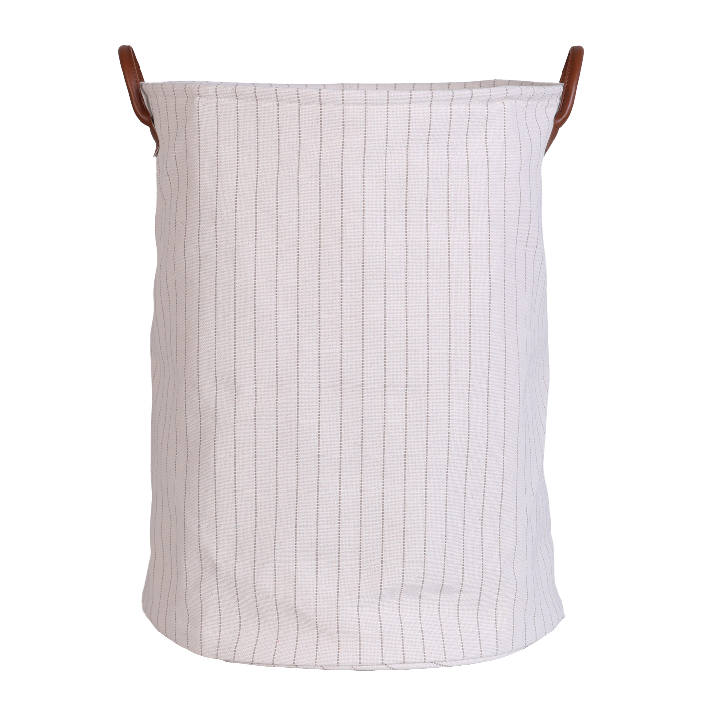 Wasmand leren hengsels stripe beige/naturel Ø42 cm