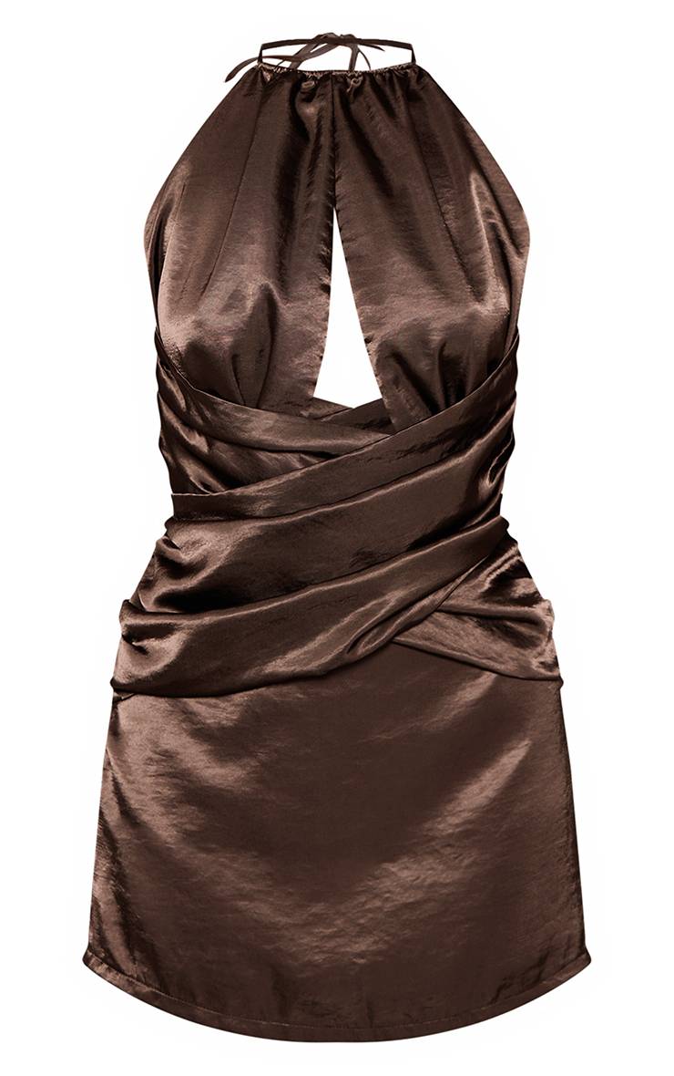 Kaki Robe Courte En Satin À Détail Cache-cœur
