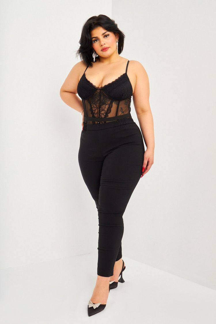 Body noir en dentelle transparente