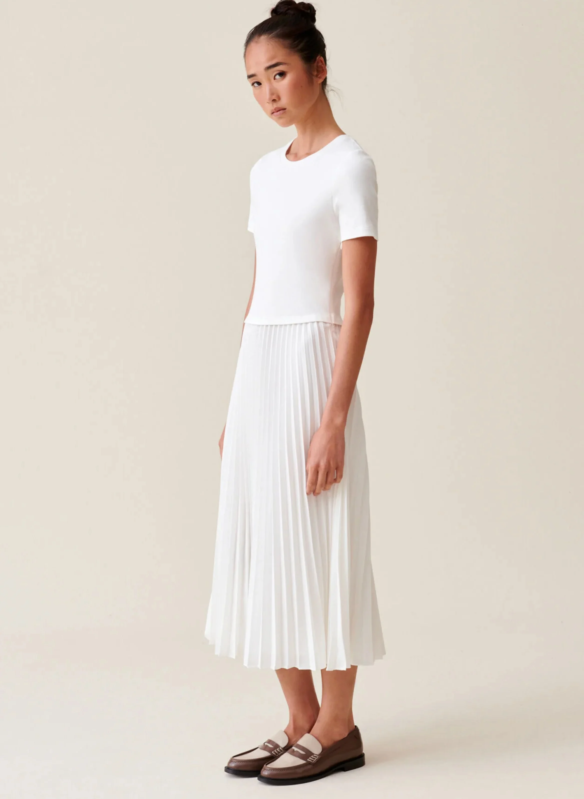 Robe longue évasée à col rond | Blanc