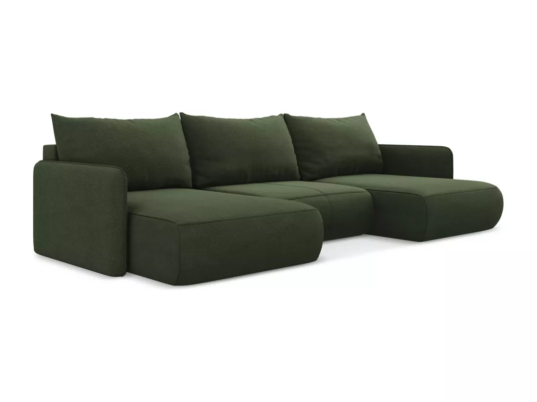 Canapé d'angle panoramique convertible en tissu texturé - olive - NANEA