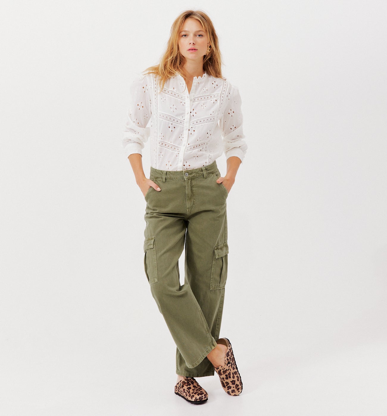 Pantalon cargo en toile Femme - Kaki