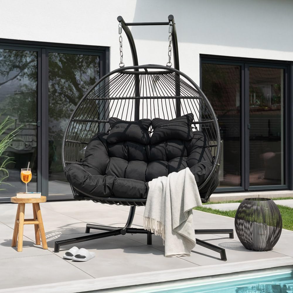 Home Deluxe Hängesessel LOMA – Faltbar, 2 Sitzer in Schwarz| Hängekorb, Hängestuhl, Gartenmöbel, Gartenschaukel