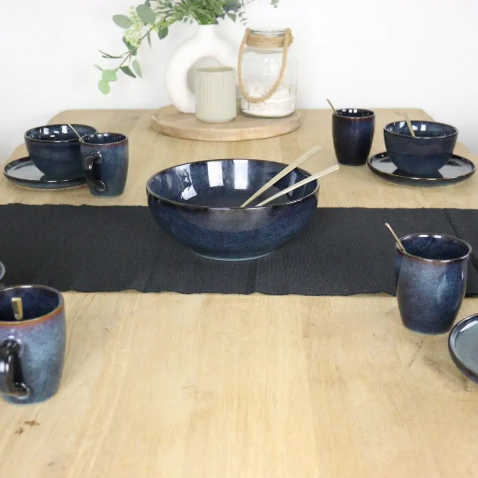 OTIX Saladeschaal 2 stuks Diep Serveerbord Schaal Blauw 25cm Aardewerk EBONY